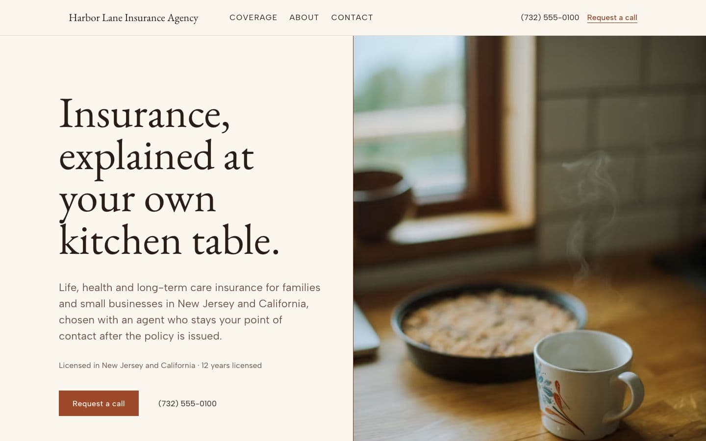 Sample agent, fictional: the Atrium template in the Clay theme on the Light ground, on a desktop.