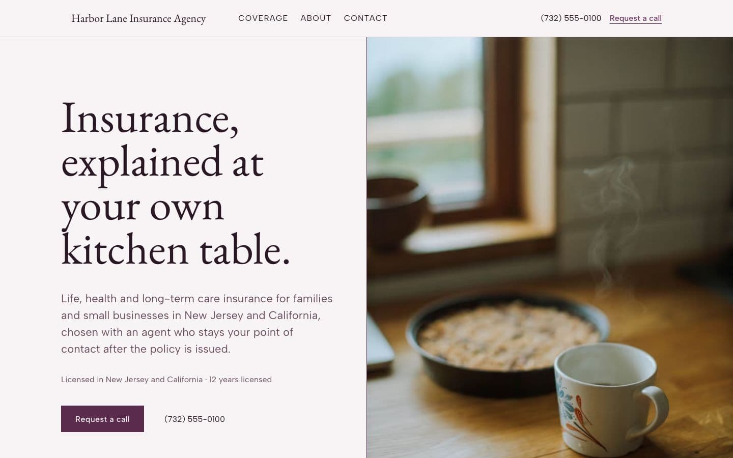 Sample agent, fictional: the Atrium template in the Orchid theme on the Light ground, on a desktop.