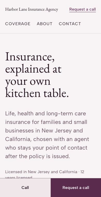 Sample agent, fictional: the Atrium template in the Orchid theme on the Light ground, on a phone.