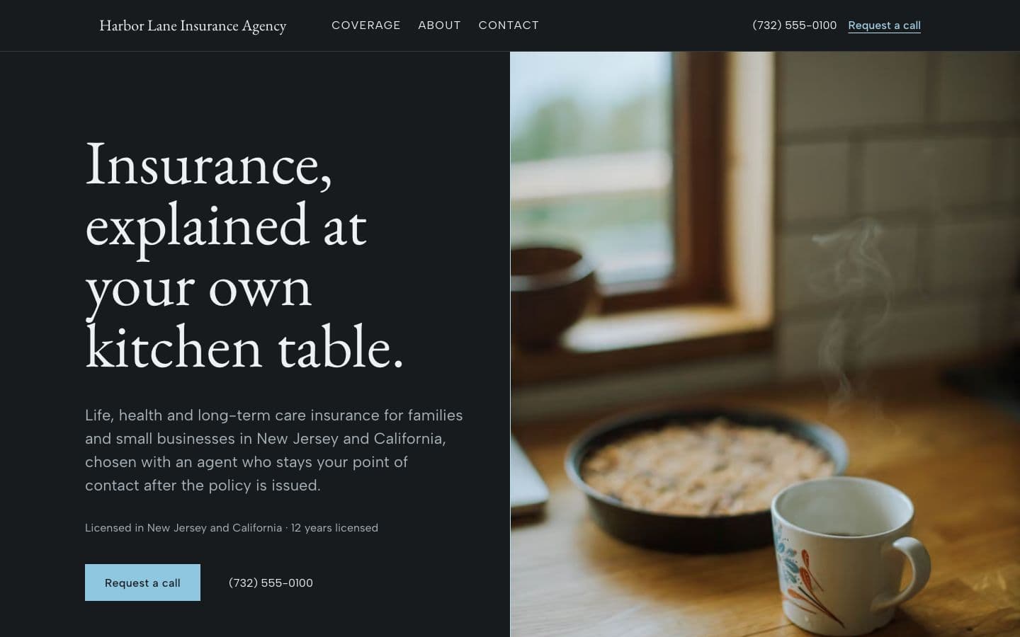 Sample agent, fictional: the Atrium template in the Slate theme on the Dark ground, on a desktop.